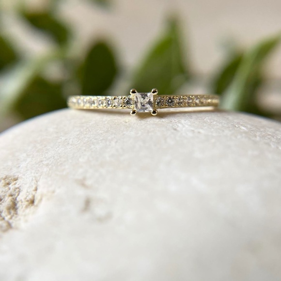 Dainty 14k Gold Plated Ring Minimalist Simple CZ Ring 925 Sterling Silver - Picture 3 of 5